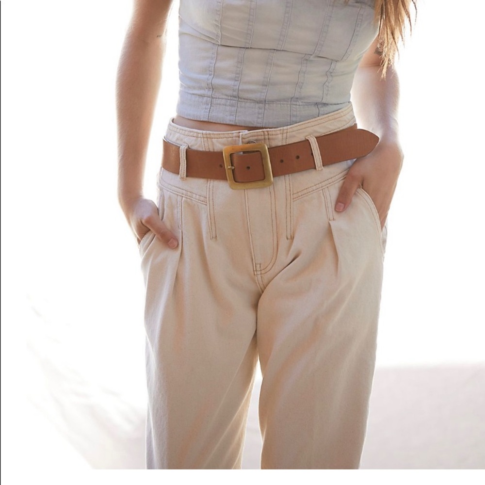 We the Free High-Waist Cream/Tan Pleated Tapered Jeans